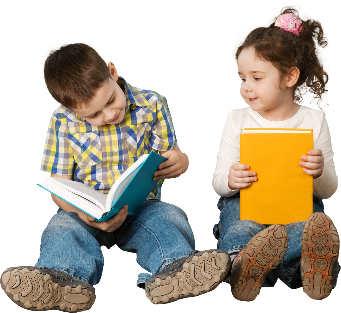 Two Children Sitting on the Floor Reading